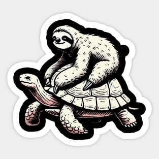 Sloth Pet Riding a Turtle Adorable Slow Journey Design Sticker